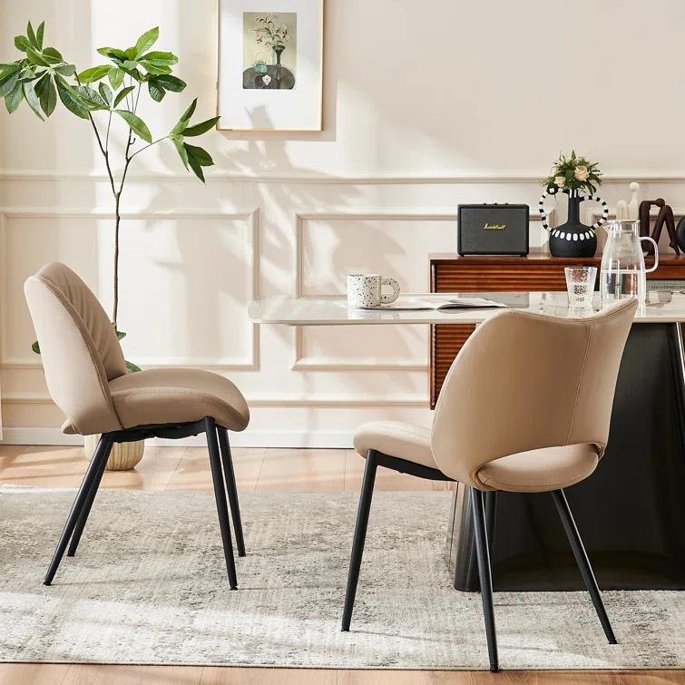 Mackensie Upholstered Dining Chairs Faux Leather Kitchen Chairs with Metal Legs (Set of 2)