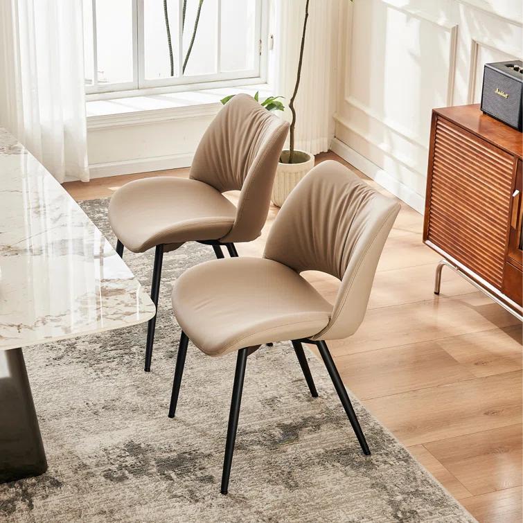 Mackensie Upholstered Dining Chairs Faux Leather Kitchen Chairs with Metal Legs (Set of 2)