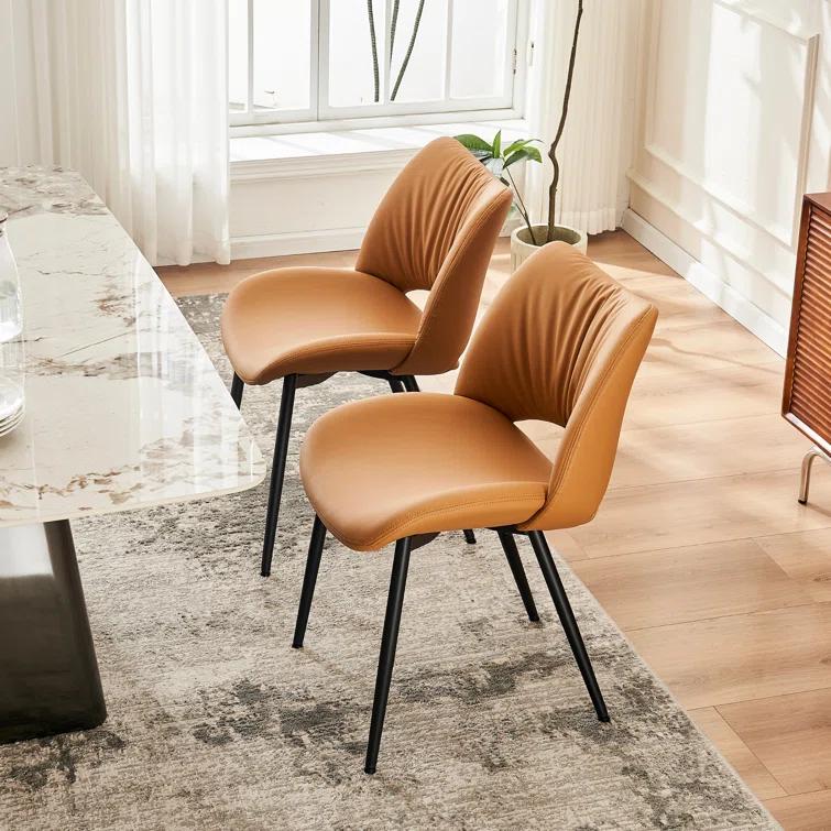 Mackensie Upholstered Dining Chairs Faux Leather Kitchen Chairs with Metal Legs