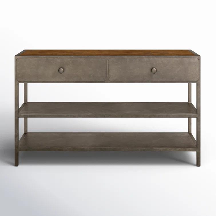 Industrial 50'' Brown and Zinc Console Table with Storage