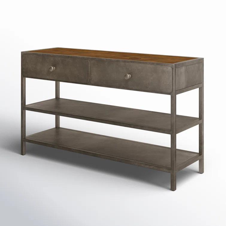 Industrial 50'' Brown and Zinc Console Table with Storage