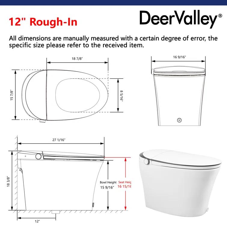 Smart Toilet with Quiet-Closed Heated Seat, Foot Kick/Off-seat/Blackout/Remote Flush, Bidet Elongated Toilet with Tankless, Gentle Night light, Remote Control, Advanced