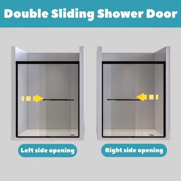 60'' - W x 72'' H Door Semi-Frameless Shower Door with Two Handles