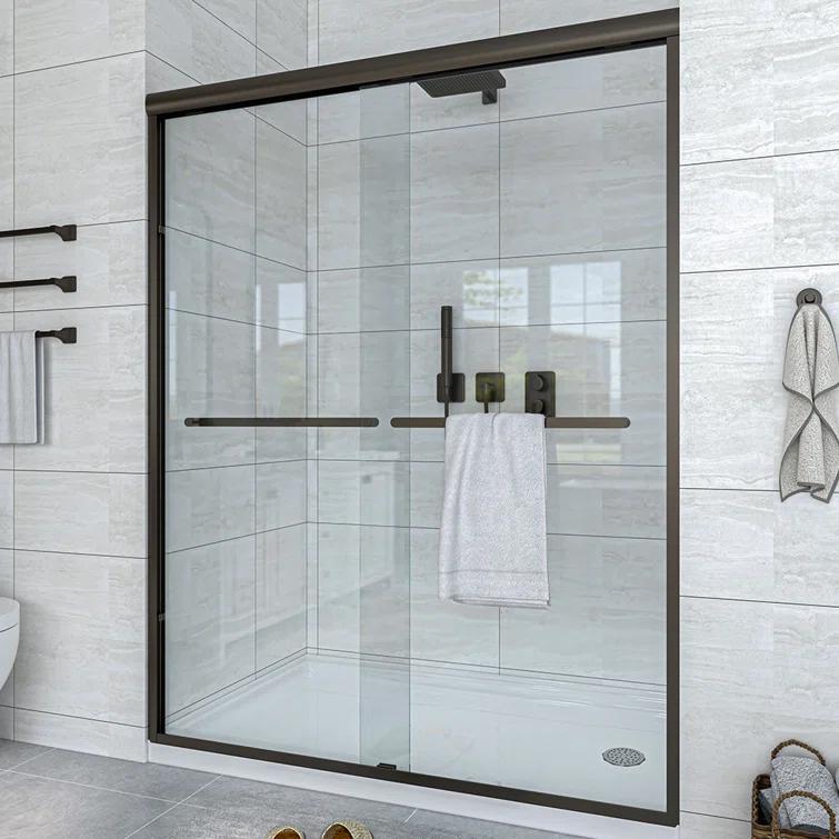 Waterpar WP1186072ORB 56''-60'' W x 72'' H Door Semi-Frameless Shower Door with Two Handles and Clear Glass
