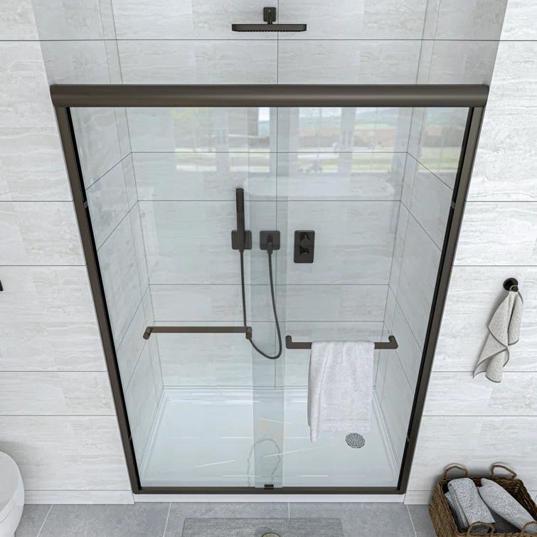 Waterpar WP1186072ORB 56''-60'' W x 72'' H Door Semi-Frameless Shower Door with Two Handles and Clear Glass