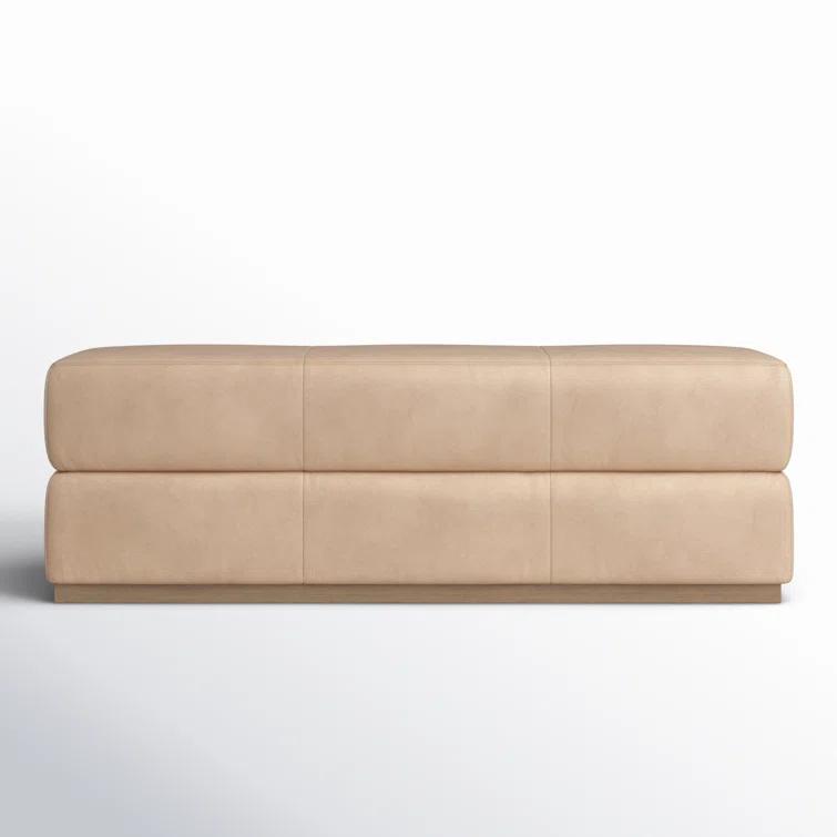 Palermo Nude Top Grain Leather Accent Bench with Solid Wood Legs