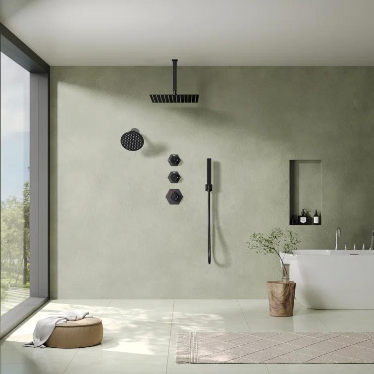 Thermostatic Shower Faucet 12" High-Pressure Dual Showerheads with Rough-In Valve