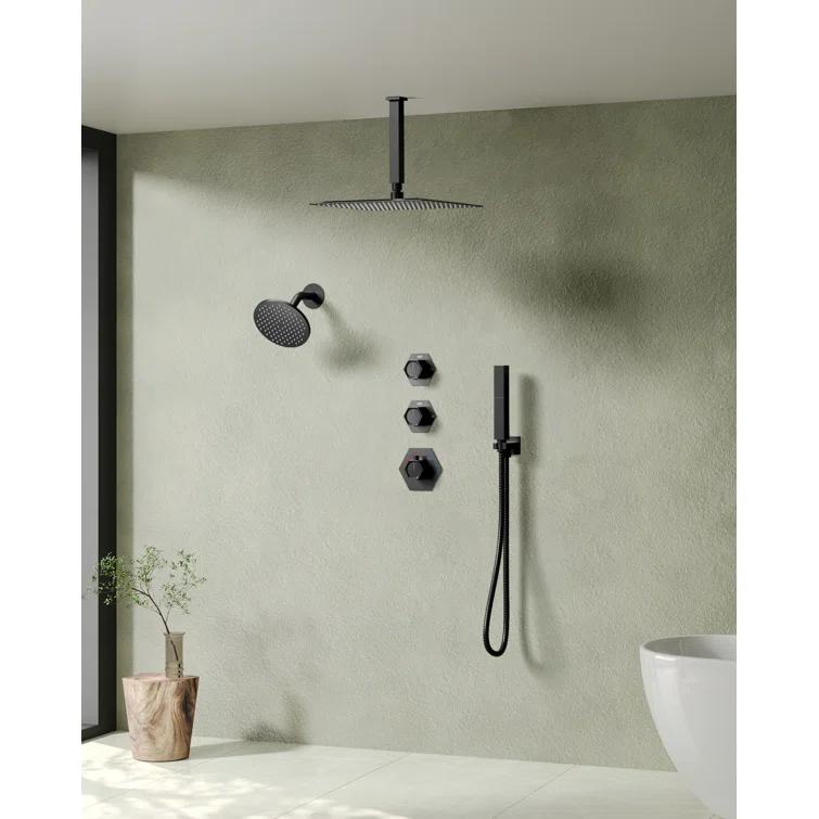 Thermostatic Shower Faucet 12" High-Pressure Dual Showerheads with Rough-In Valve