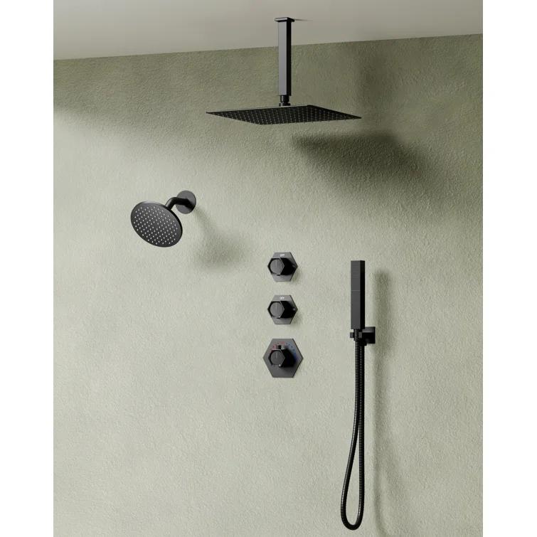 Thermostatic Shower Faucet 12" High-Pressure Dual Showerheads with Rough-In Valve