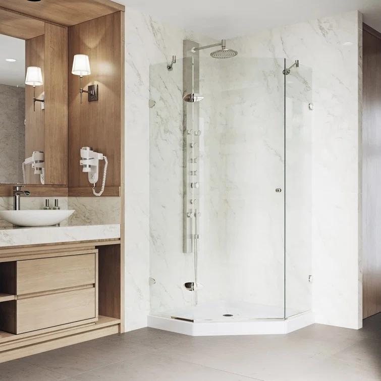VIGO Verona 38" W x 38" D x 77" H Hinged Frameless Shower Enclosure with 3/8  Clear Glass&Base VG6061CHCL38WS