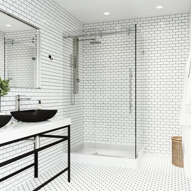 Elan E-class 48" W x 36" D x 82" H Sliding Frameless Shower Enclosure with 3/8" Clear Glass&Base