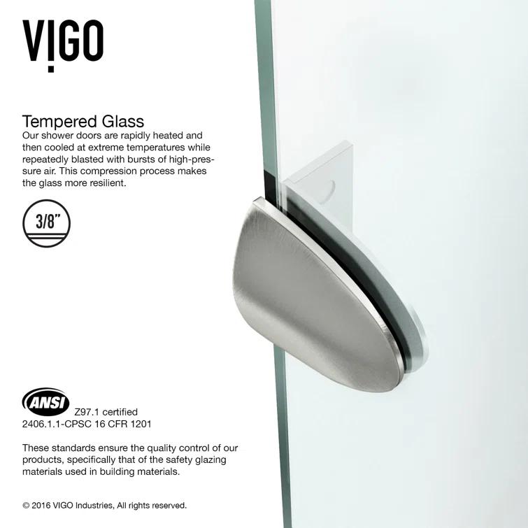 VIGO Verona 38" W x 38" D x 77" H Hinged Frameless Shower Enclosure with 3/8  Clear Glass&Base VG6061CHCL38WS