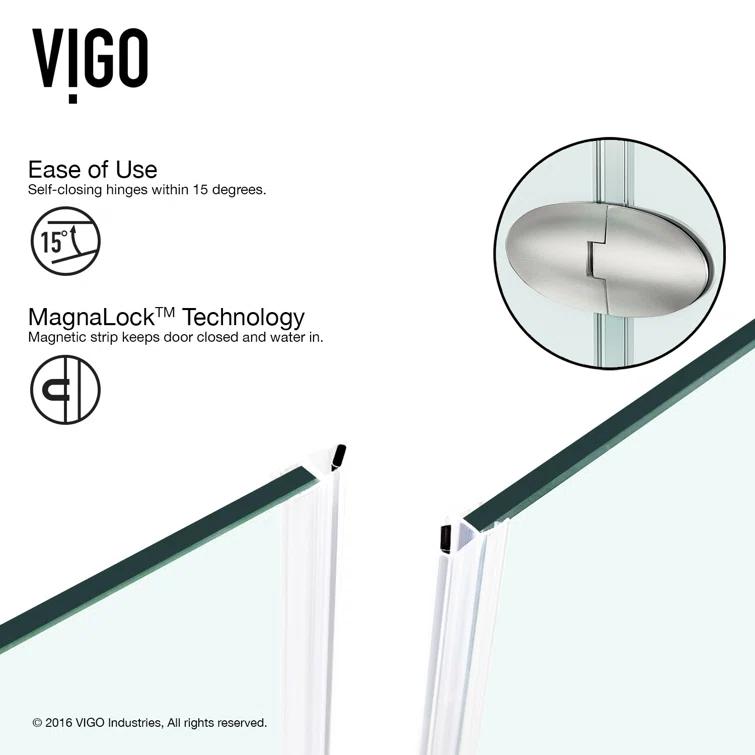 VIGO Verona 38" W x 38" D x 77" H Hinged Frameless Shower Enclosure with 3/8  Clear Glass&Base VG6061CHCL38WS