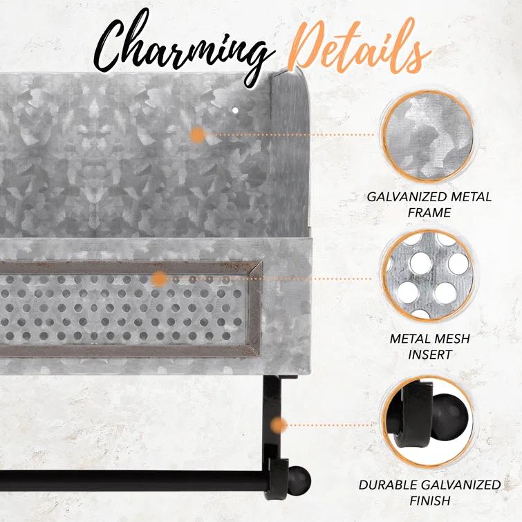 Galvanized Double Wall Mount Rustic Toilet Paper Holder with Magazine Rack
