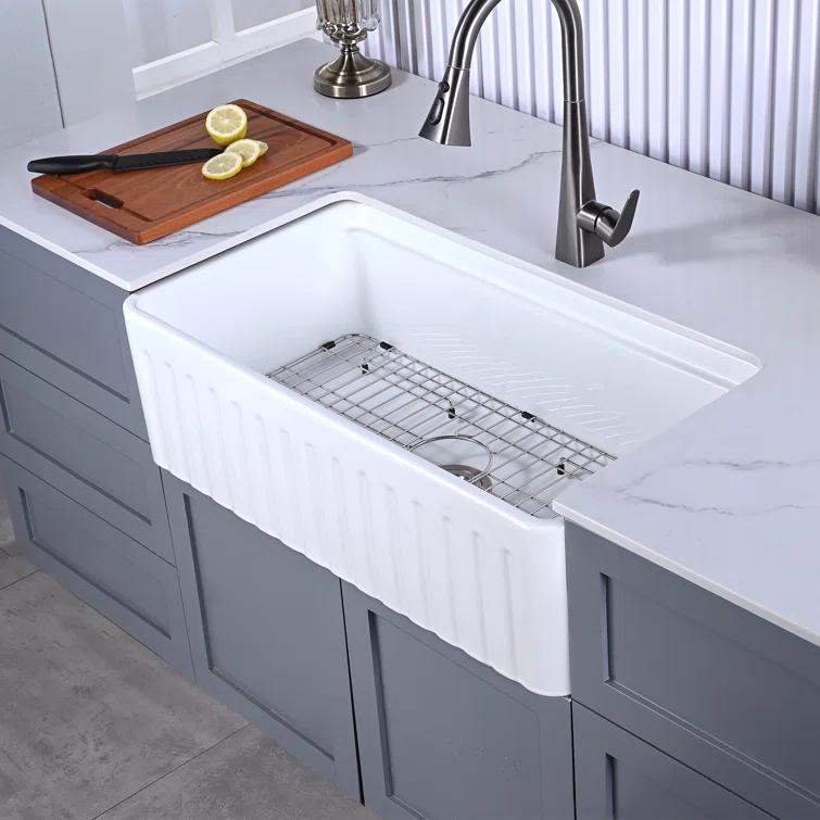 Farmhouse Apron Single Bowl Ceramic Kitchen Sink with Accessories