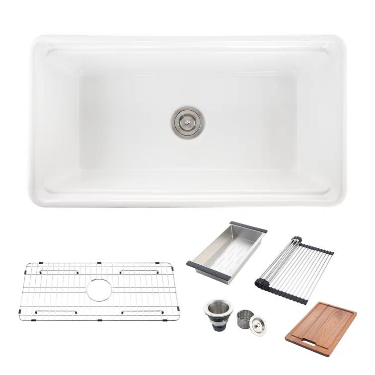 Farmhouse Apron Single Bowl Ceramic Kitchen Sink with Accessories