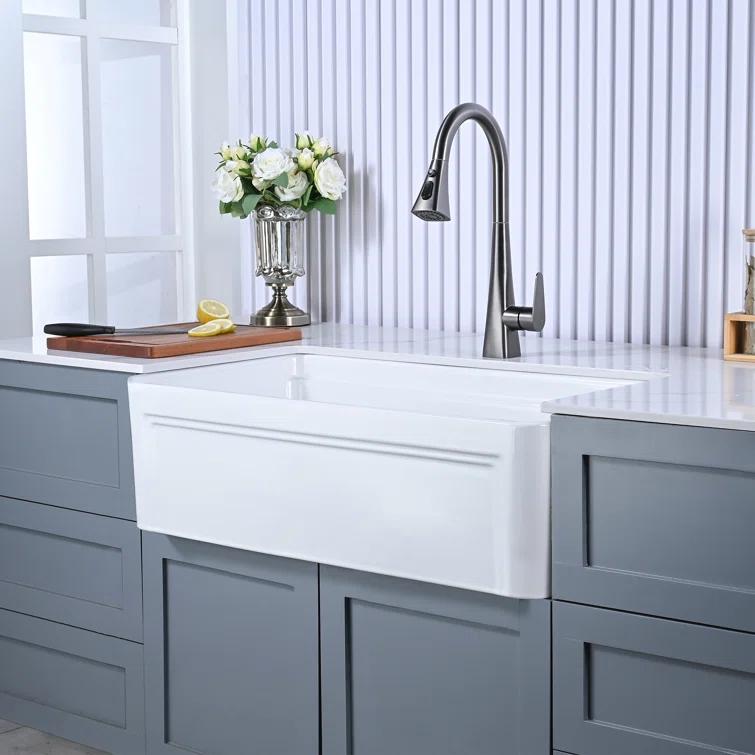 Farmhouse Apron Single Bowl Ceramic Kitchen Sink with Accessories