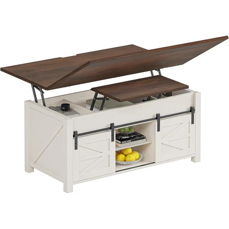 Jode Lift Top Coffee Table for Living Room with 4 Sliding Barn Doors