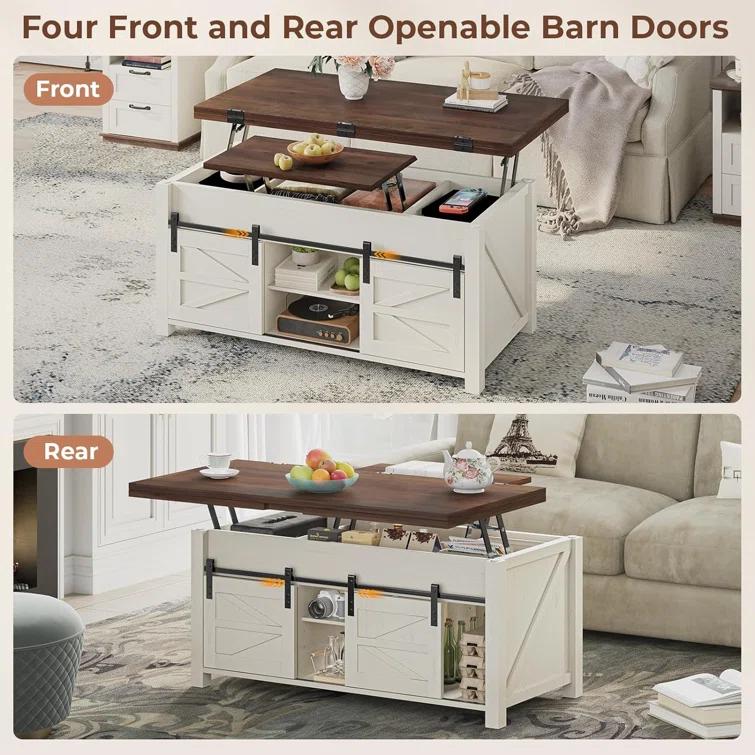 Jode Lift Top Coffee Table for Living Room with 4 Sliding Barn Doors