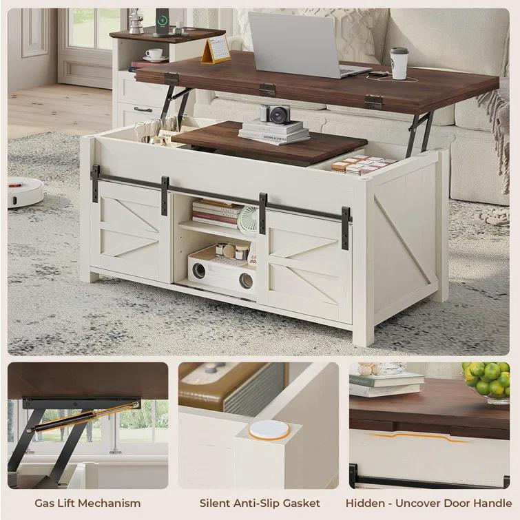Jode Lift Top Coffee Table for Living Room with 4 Sliding Barn Doors