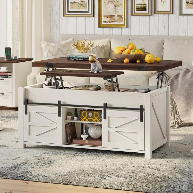 Jode Lift Top Coffee Table for Living Room with 4 Sliding Barn Doors