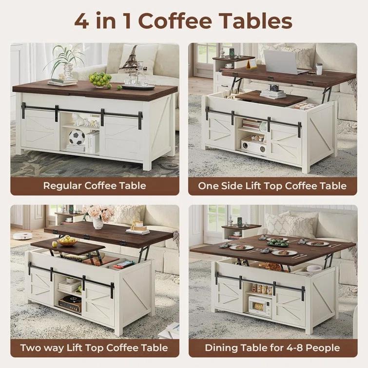 Jode Lift Top Coffee Table for Living Room with 4 Sliding Barn Doors