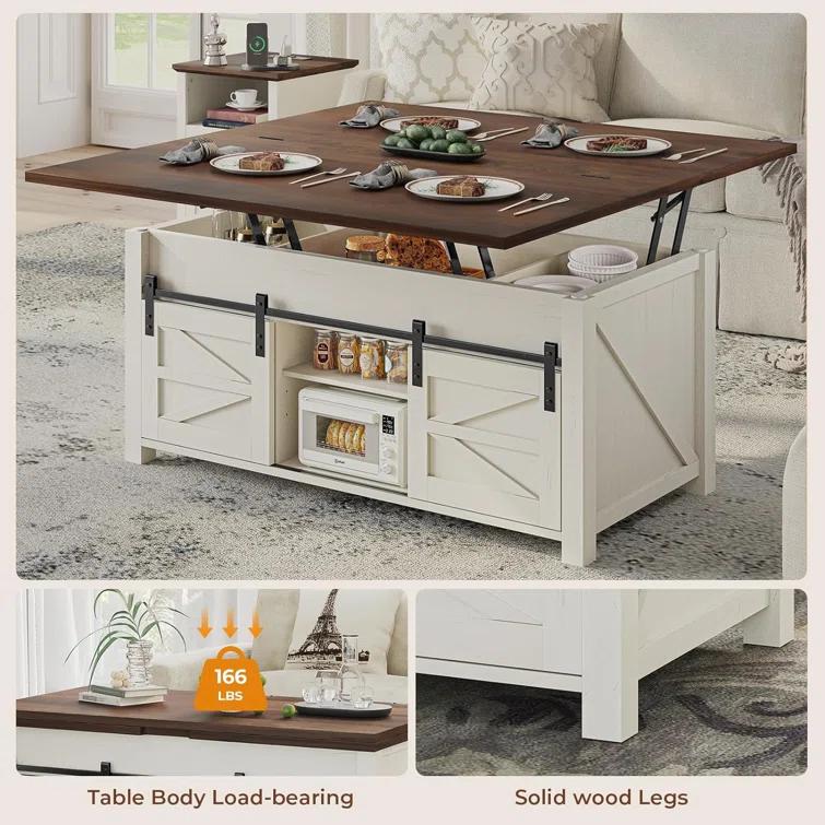 Jode Lift Top Coffee Table for Living Room with 4 Sliding Barn Doors
