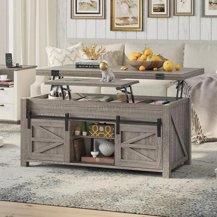 Jode Lift Top Coffee Table for Living Room with 4 Sliding Barn Doors