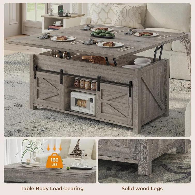 Jode Lift Top Coffee Table for Living Room with 4 Sliding Barn Doors
