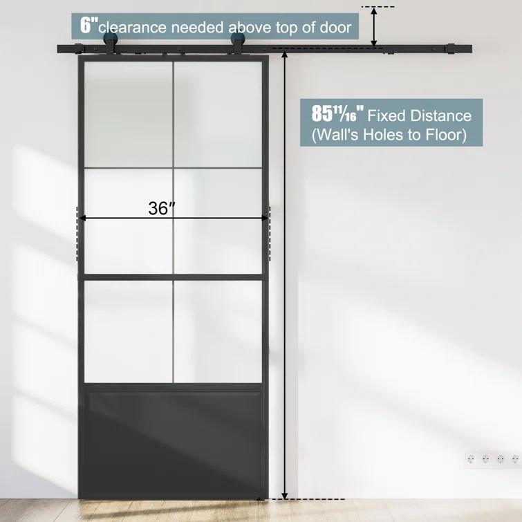 Metal and Glass Sliding Barn Door with Installation Hardware Kit ( Soft-close Included)