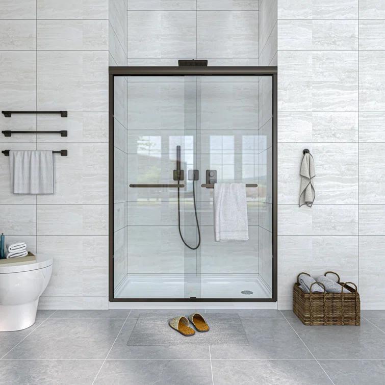Waterpar WP1186072ORB 56''-60'' W x 72'' H Door Semi-Frameless Shower Door with Two Handles and Clear Glass
