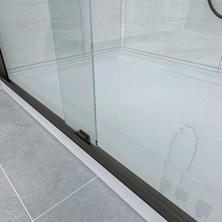 Waterpar WP1186072ORB 56''-60'' W x 72'' H Door Semi-Frameless Shower Door with Two Handles and Clear Glass