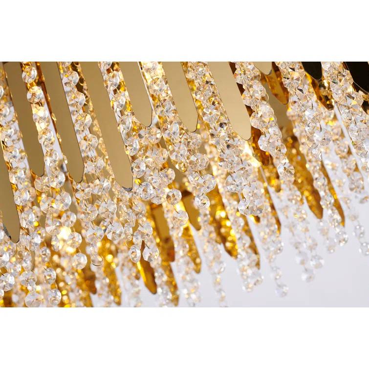 Eranda Gold Stainless Steel 24" Drum Chandelier with Crystal Beads