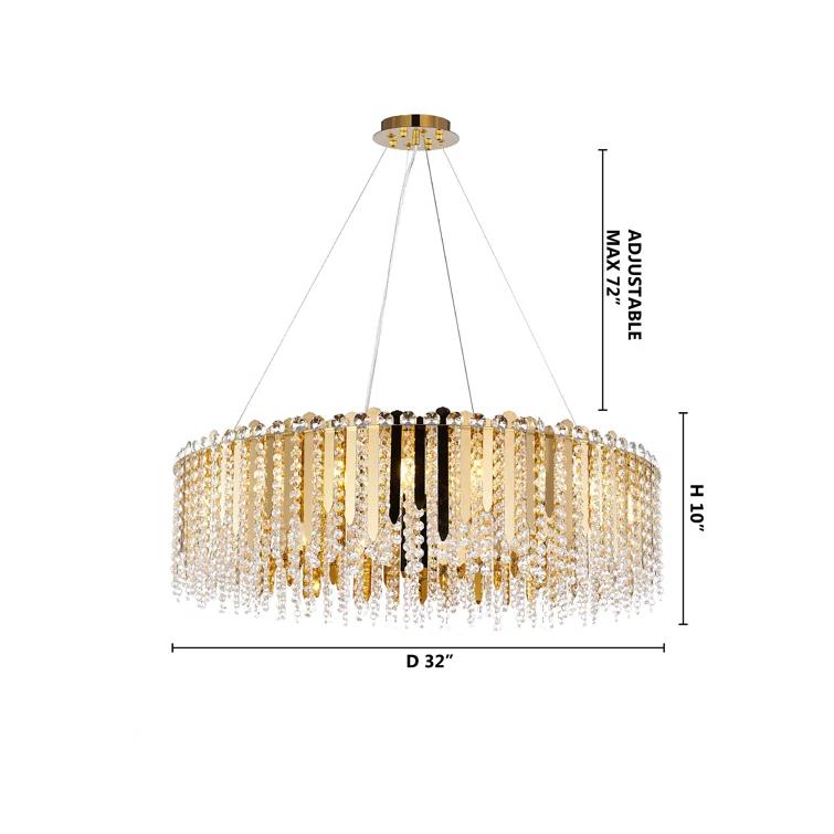Eranda Gold Stainless Steel 24" Drum Chandelier with Crystal Beads