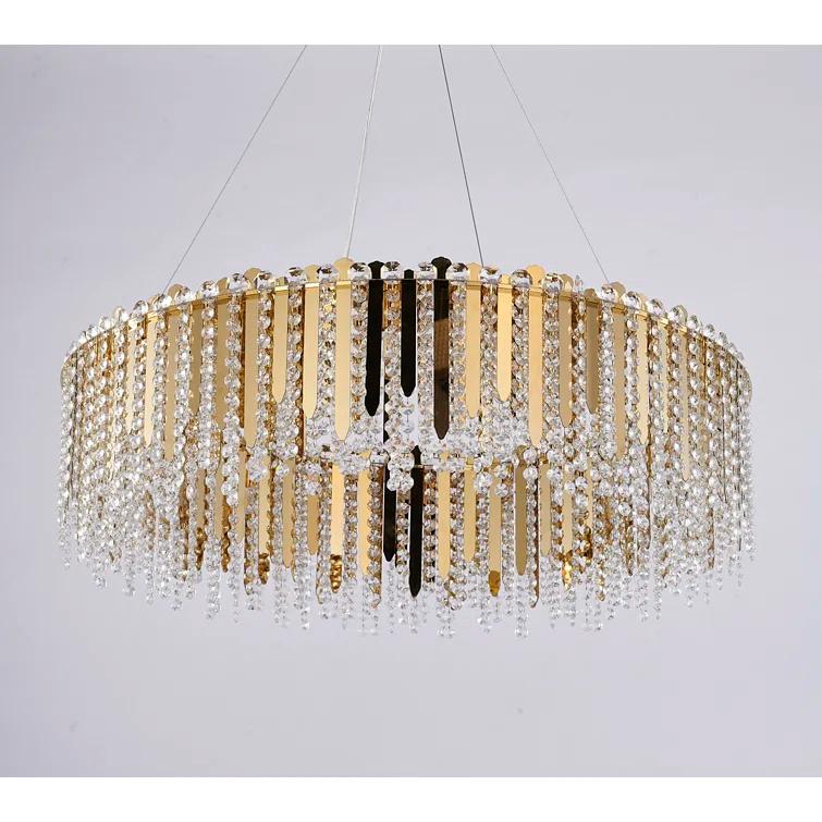 Eranda Gold Stainless Steel 24" Drum Chandelier with Crystal Beads