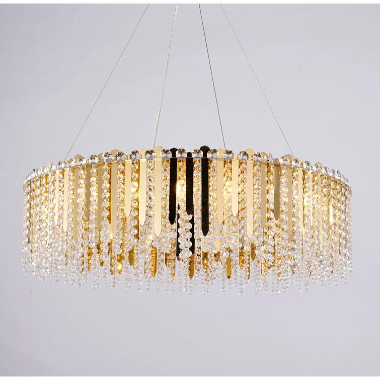 Eranda Gold Stainless Steel 24" Drum Chandelier with Crystal Beads