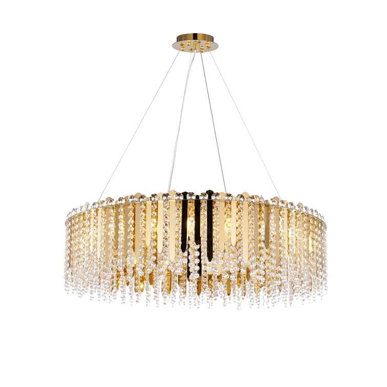 Eranda Gold Stainless Steel 24" Drum Chandelier with Crystal Beads