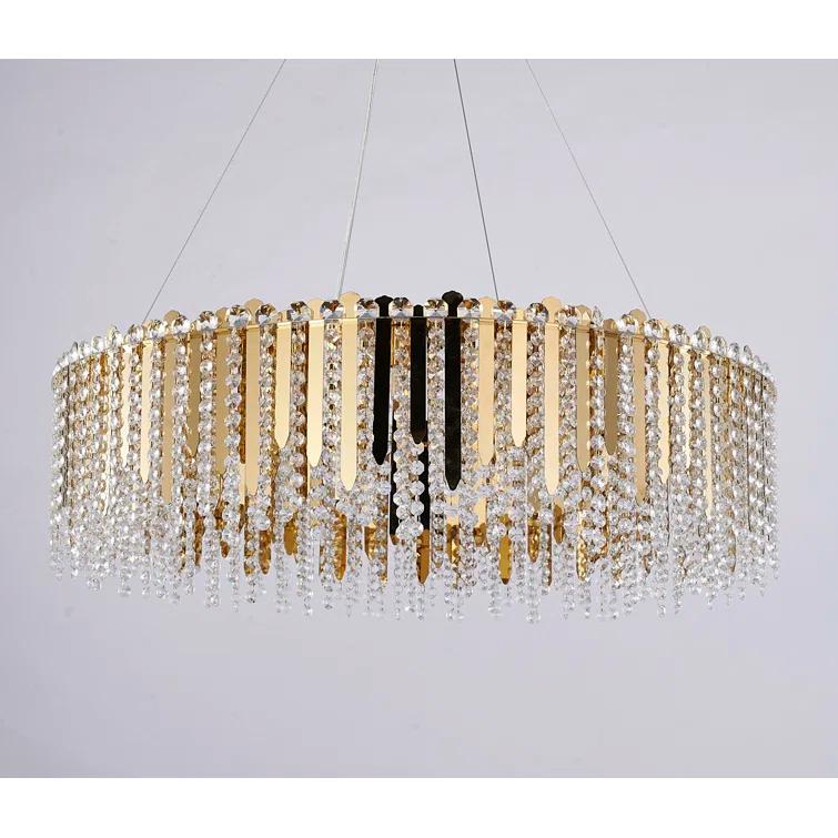Eranda Gold Stainless Steel 24" Drum Chandelier with Crystal Beads