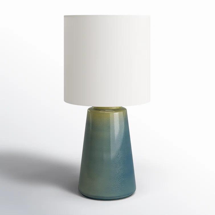 23" Blue Crackle Ceramic Table Lamp with White Linen Shade
