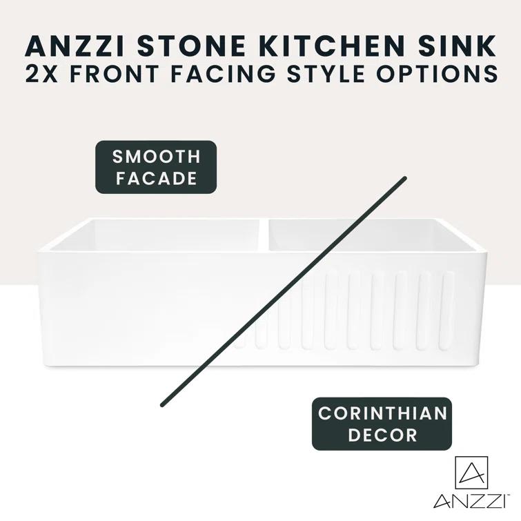 ANZZI K-AZ227-2B Roine 18'' L Farmhouse / Apron Double Bowl Solid Surface Kitchen Sink