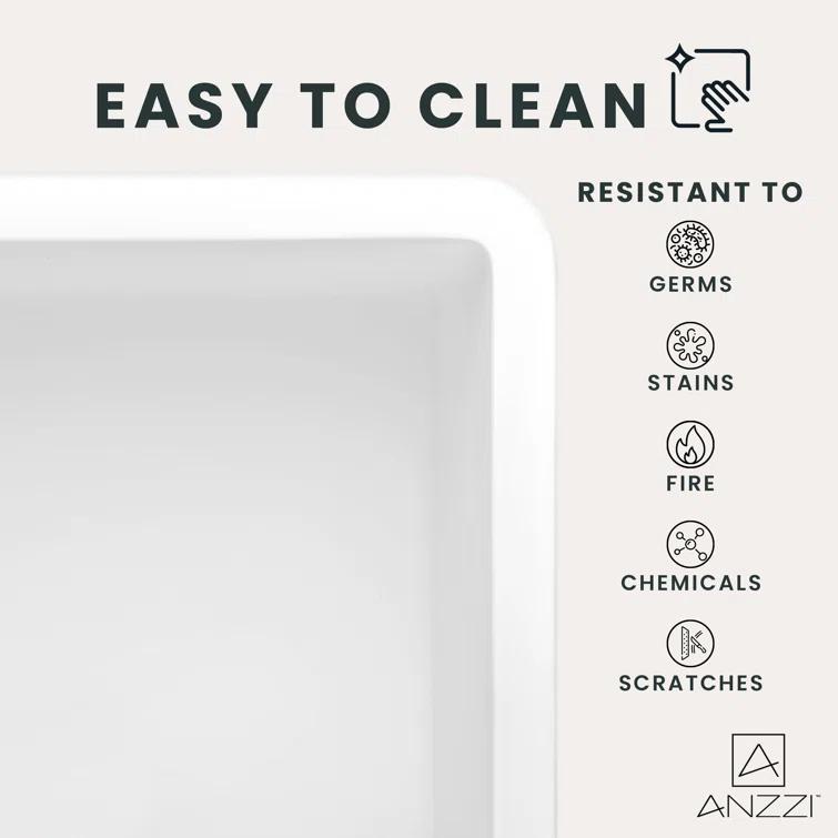 ANZZI K-AZ227-2B Roine 18'' L Farmhouse / Apron Double Bowl Solid Surface Kitchen Sink