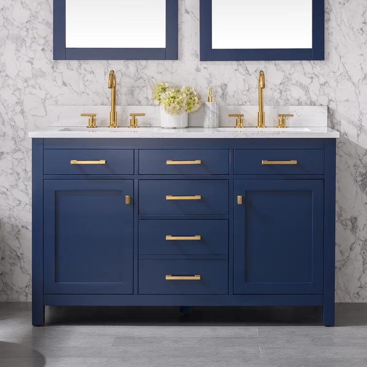 Atencio 54'' Free-standing Double Bathroom Vanity with Engineered Stone Vanity Top