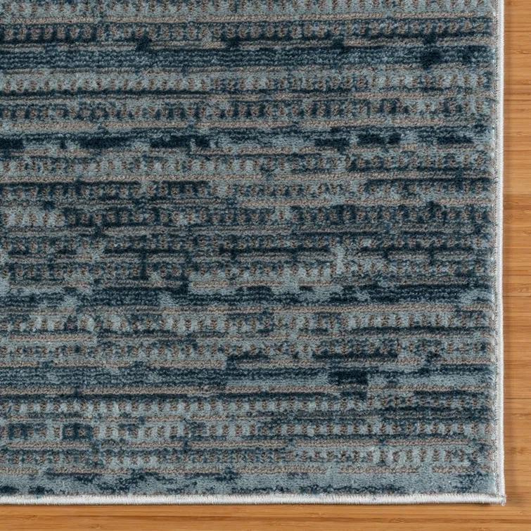 Missha Dario Modern Striped Blue Gray Polyester High-Low Indoor Area Rug