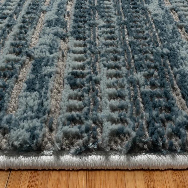 Missha Dario Modern Striped Blue Gray Polyester High-Low Indoor Area Rug