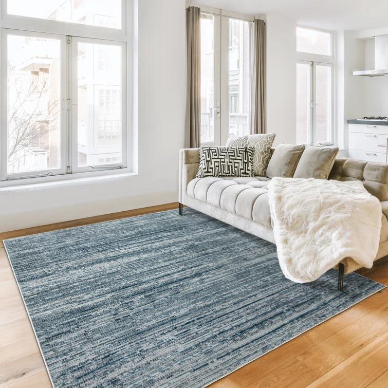 Missha Dario Modern Striped Blue Gray Polyester High-Low Indoor Area Rug