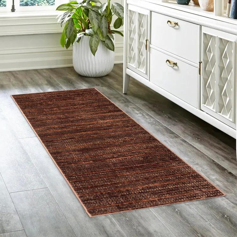 Missha Dario Modern Striped Brown Tan Polyester High-Low Indoor Area Rug