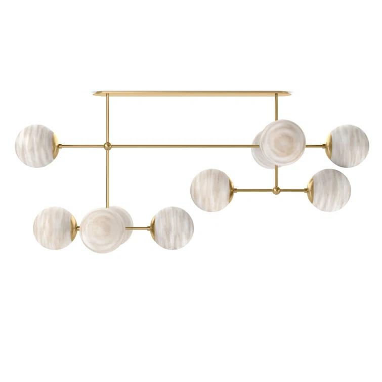 Burnished Brass 10-Light Linear Chandelier with Marbled Glass