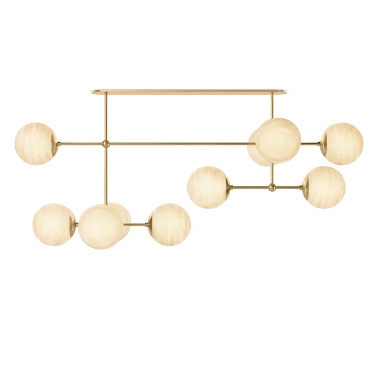Burnished Brass 10-Light Linear Chandelier with Marbled Glass