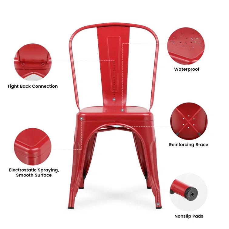 COMHOMA COMHOMA Metal Dining Chair 4pcs Industrial Modern Iron Stackable Bistro Chair (Set of 4)