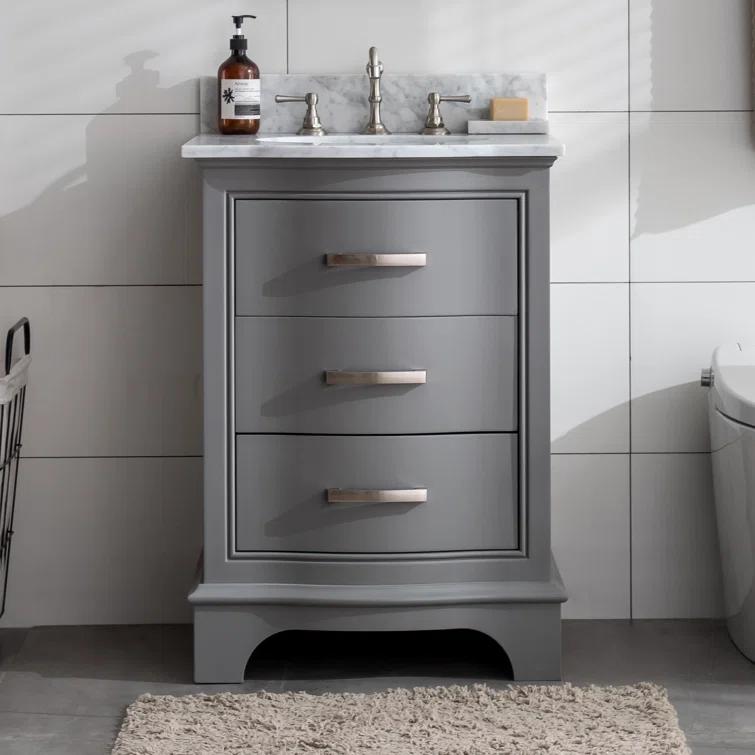 Monroe 24 in. W x 22 in. D Bath Vanity in Gray with Natural Marble Vanity Top in Carrara White with White Sink